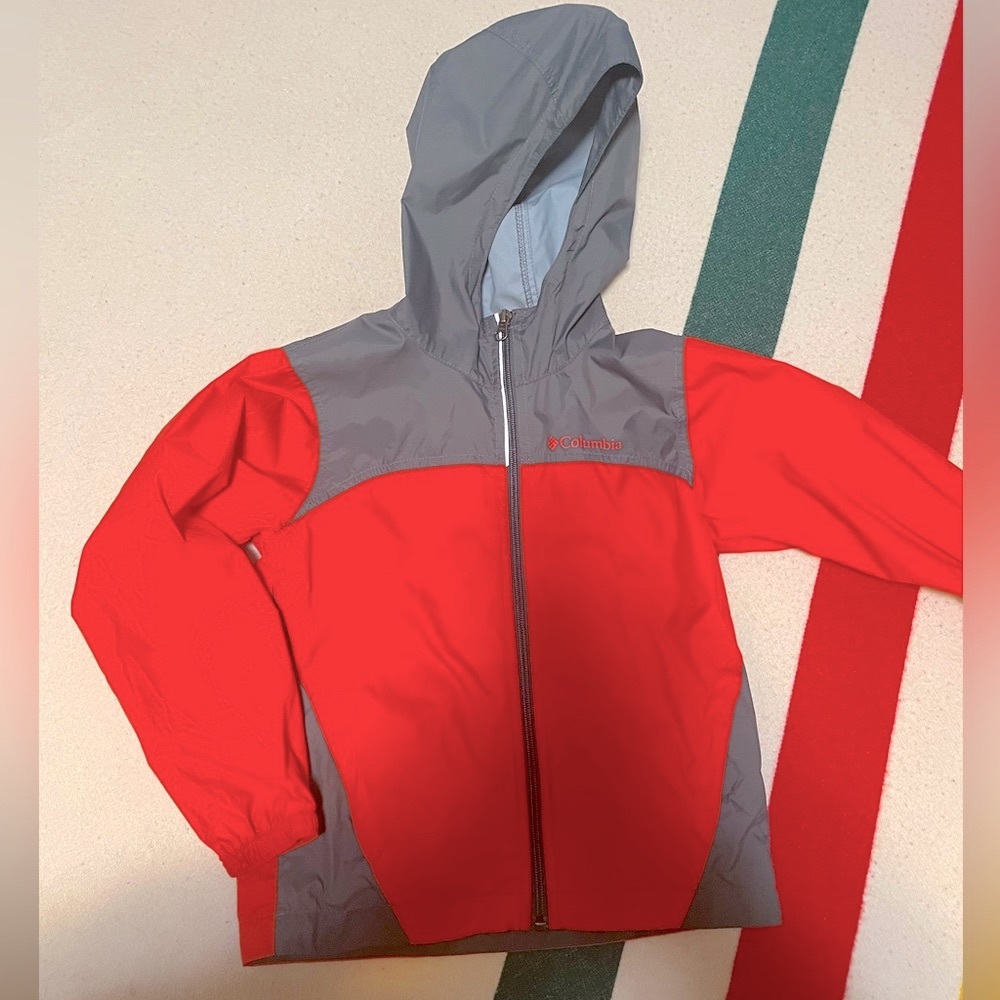 Columbia. Youth XS (6/7). Rain Jacket. Red/Gray Color Combo.